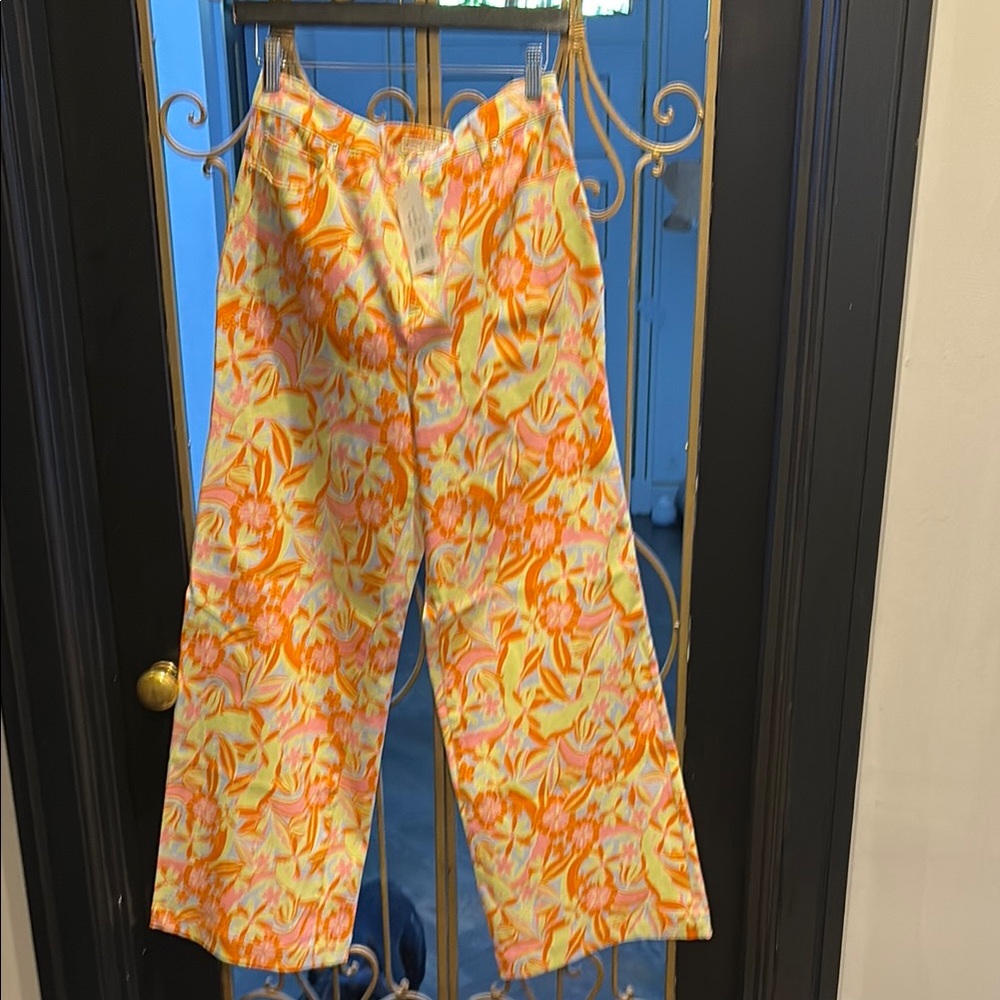 Vibrant floral nwt Nicole miller jeans  Floral Wide-Leg Pants orange pink blue
